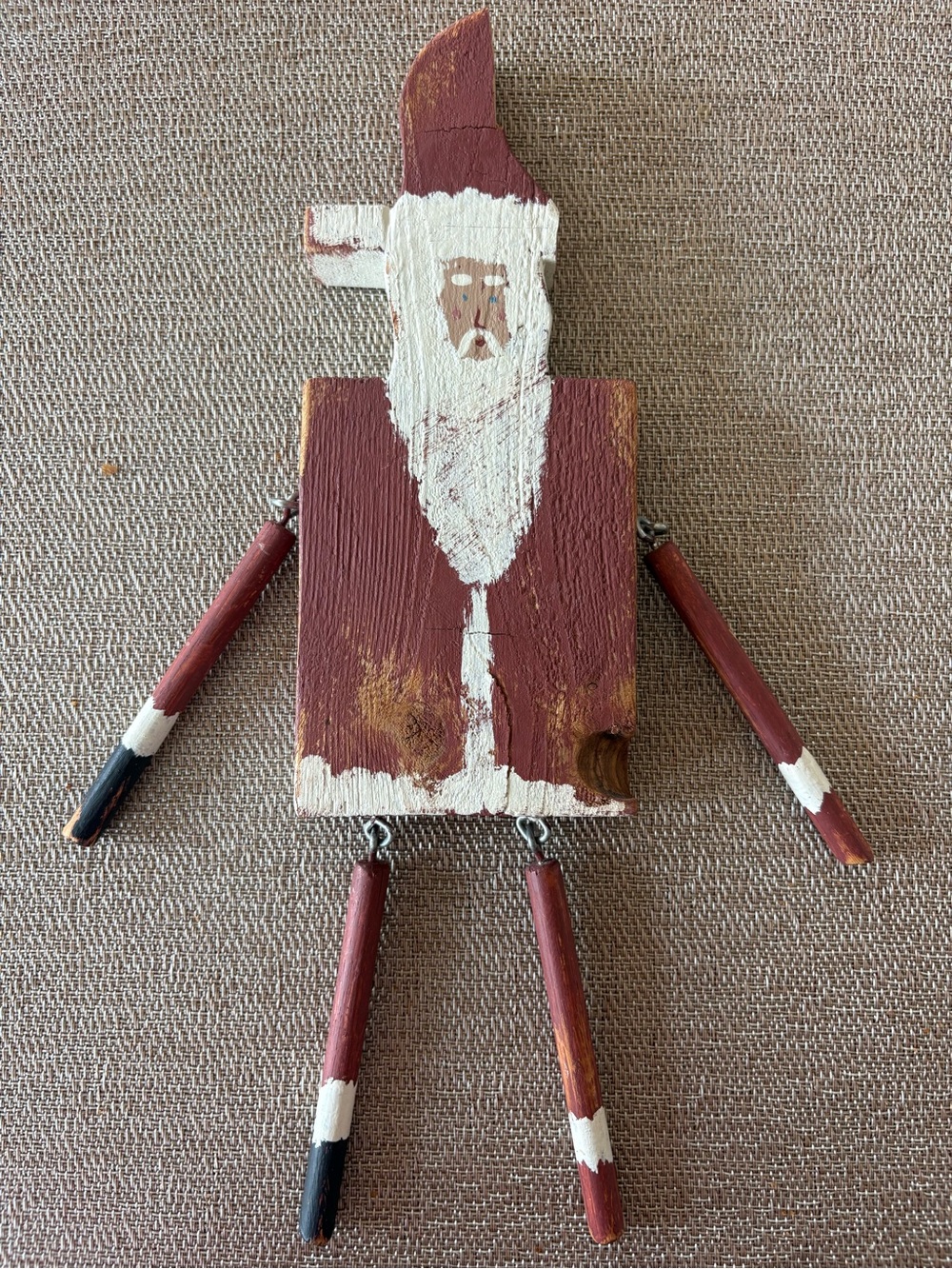 Handmade Style Folk Art Wooden Santa Claus Figurine Articulated Arms & Legs